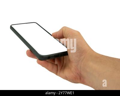 Mano azienda smartphone con schermo vuoto Foto Stock