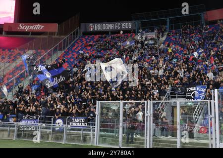 Bologna, Italia. 28 settembre 2024. Tifosi dell'Atalanta durante la partita italiana di serie A Enilive tra Bologna f.c. e Atalanta allo Stadio Dall'Ara di Bologna, Italia settentrionale, sabato 28 settembre, 2024. sport - calcio - (foto Michele Nucci credito: LaPresse/Alamy Live News Foto Stock