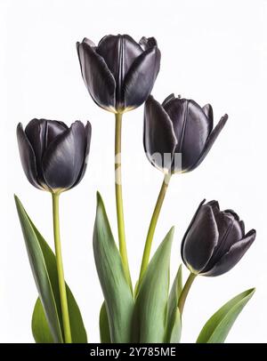 Tulipani neri su sfondo bianco. Fiori isolati, foto in studio Foto Stock