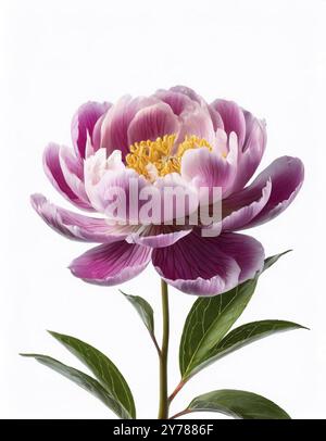 Peonia viola su sfondo bianco. Fiori isolati, studio fotografico Foto Stock