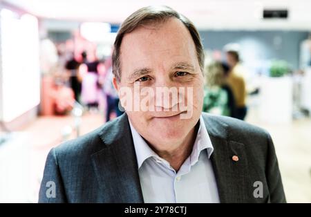 Stefan Löfven, ex primo ministro, durante Bokmässan, fiera del libro, a Svenska Mässan, Gothenburg, Svezia, sabato. Foto Stock