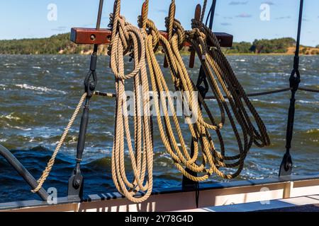 Nave a vela «Weisse Düne» sotto il comando del capitano Jane Bothe. Küstengewässer einschließlich Anteil am Festlandsockel, Meclemburgo-Vorpommern, Germania Foto Stock