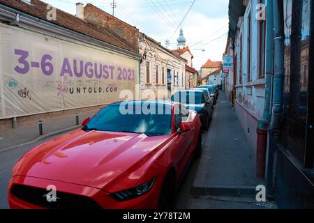 Cluj-Napoca, Romania. 27 aprile 2024: Vista lungo via David Ferenc a Cluj-Napoca Foto Stock