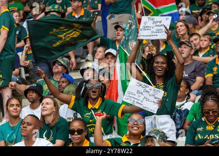 Mbombela, Sudafrica. 28 settembre 2024. Entusiasti tifosi dello Springbok durante la partita del Castle Lager Rugby Championship 2024 contro i Pumas a Mbombela Stadium Credit: AfriPics.com/Alamy Live News Foto Stock