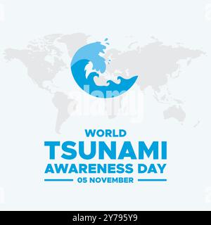 Giornata mondiale della consapevolezza dello tsunami, 05 novembre, biglietto d'auguri, illustrazione vettoriale della giornata mondiale della consapevolezza dello tsunami, modello modificabile. consapevolezza mondiale dello tsunami Illustrazione Vettoriale