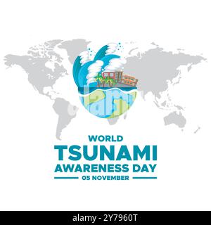 Giornata mondiale della consapevolezza dello tsunami, 05 novembre, biglietto d'auguri, illustrazione vettoriale della giornata mondiale della consapevolezza dello tsunami, modello modificabile. consapevolezza mondiale dello tsunami Illustrazione Vettoriale