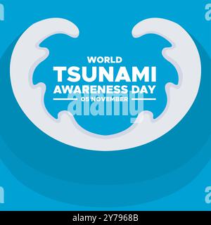 Giornata mondiale della consapevolezza dello tsunami, 05 novembre, biglietto d'auguri, illustrazione vettoriale della giornata mondiale della consapevolezza dello tsunami, modello modificabile. consapevolezza mondiale dello tsunami Illustrazione Vettoriale