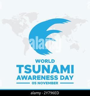 Giornata mondiale della consapevolezza dello tsunami, 05 novembre, biglietto d'auguri, illustrazione vettoriale della giornata mondiale della consapevolezza dello tsunami, modello modificabile. consapevolezza mondiale dello tsunami Illustrazione Vettoriale