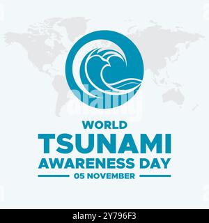 Giornata mondiale della consapevolezza dello tsunami, 05 novembre, biglietto d'auguri, illustrazione vettoriale della giornata mondiale della consapevolezza dello tsunami, modello modificabile. consapevolezza mondiale dello tsunami Illustrazione Vettoriale