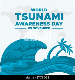 Giornata mondiale della consapevolezza dello tsunami, 05 novembre, biglietto d'auguri, illustrazione vettoriale della giornata mondiale della consapevolezza dello tsunami, modello modificabile. consapevolezza mondiale dello tsunami Illustrazione Vettoriale