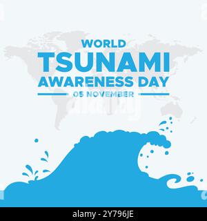 Giornata mondiale della consapevolezza dello tsunami, 05 novembre, biglietto d'auguri, illustrazione vettoriale della giornata mondiale della consapevolezza dello tsunami, modello modificabile. consapevolezza mondiale dello tsunami Illustrazione Vettoriale