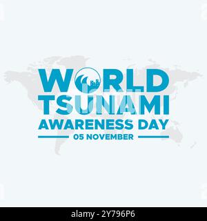 Giornata mondiale della consapevolezza dello tsunami, 05 novembre, biglietto d'auguri, illustrazione vettoriale della giornata mondiale della consapevolezza dello tsunami, modello modificabile. consapevolezza mondiale dello tsunami Illustrazione Vettoriale