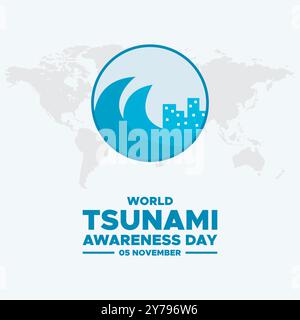 Giornata mondiale della consapevolezza dello tsunami, 05 novembre, biglietto d'auguri, illustrazione vettoriale della giornata mondiale della consapevolezza dello tsunami, modello modificabile. consapevolezza mondiale dello tsunami Illustrazione Vettoriale