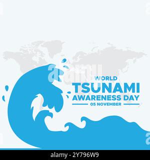 Giornata mondiale della consapevolezza dello tsunami, 05 novembre, biglietto d'auguri, illustrazione vettoriale della giornata mondiale della consapevolezza dello tsunami, modello modificabile. consapevolezza mondiale dello tsunami Illustrazione Vettoriale