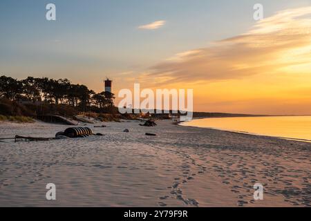 Vista della spiaggia sabbiosa del Mar Baltico sul Curonian Spit al tramonto. Villaggio di Lesnoy. Regione di Kaliningrad. Russia Foto Stock