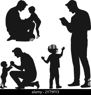 Illustrazione vettoriale della silhouette di papà e figlio Illustrazione Vettoriale