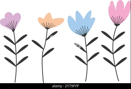 Illustrazione del set piatto del vettore dei fiori. Illustrazione Vettoriale