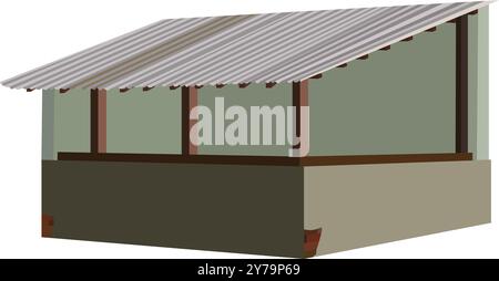 Negozio di alimentari del villaggio stanza vuota isolata con vettore di illustrazione su sfondo bianco. Negozio di capanne del villaggio indiano per animazioni di cartoni animati Illustrazione Vettoriale