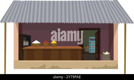 Negozio di alimentari isolato con sfondo bianco. Illustrazione vettoriale png clipart del negozio indiano per l'animazione dei cartoni animati Illustrazione Vettoriale