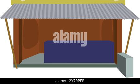 Negozio villaggio indiano stanza vuota isolata con sfondo bianco illustrazione vettoriale. Negozio di capanne del villaggio indiano per animazioni di cartoni animati Illustrazione Vettoriale
