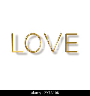 Word Love 3D minimalista in elegante stile Golden Line Art - Tipografia vettoriale per San Valentino, matrimonio e design a tema romantico Illustrazione Vettoriale