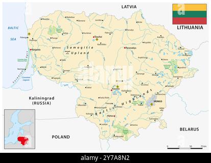 Mappa dello stato Baltico della Lituania Foto Stock