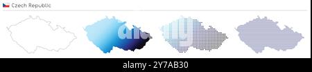 Repubblica Ceca - profilo, gradiente, punteggiato e linee geometriche forma country Illustrazione Vettoriale