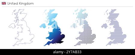 Regno Unito - profilo, gradiente, punteggiato e linee forma geometrica del paese Illustrazione Vettoriale