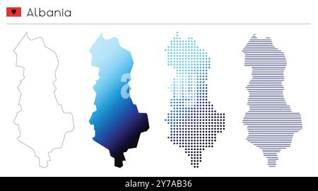 Albania - profilo, gradiente, punteggiato e linee geometriche forma paese Illustrazione Vettoriale