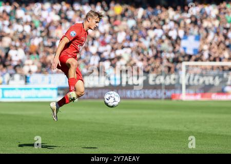 Zwolle, NLD. 28 settembre 2024. ZWOLLE, 29-09-2024, MAC3PARK Stadium, stagione 2024/2025, Eredivisie Football olandese. Il giocatore dell'Almere City Kornelius Hansen durante la partita PEC Zwolle - Almere City Credit: Pro Shots/Alamy Live News Foto Stock