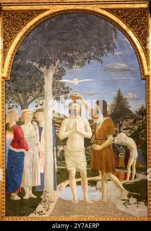 Pittura di Piero della Francesca: Il battesimo di Cristo nella Royal National Gallery di Londra Foto Stock