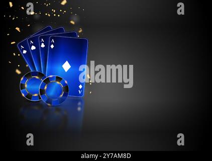 Composizione moderna delle carte da poker Vista dall'alto carte da gioco con chip da poker Illustrazione Vettoriale