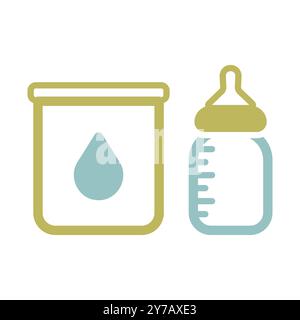 Latte in polvere in scatola e icona vettore del biberon. Cartello prodotto lattiero-caseario. Simbolo grafico per la progettazione di siti Web e app per cucinare, logo, app, interfaccia utente Illustrazione Vettoriale