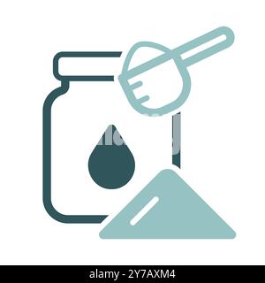 Latte in polvere in scatola e icona vettoriale a cucchiaio. Cartello prodotto lattiero-caseario. Simbolo grafico per la progettazione di siti Web e app per cucinare, logo, app, interfaccia utente Illustrazione Vettoriale