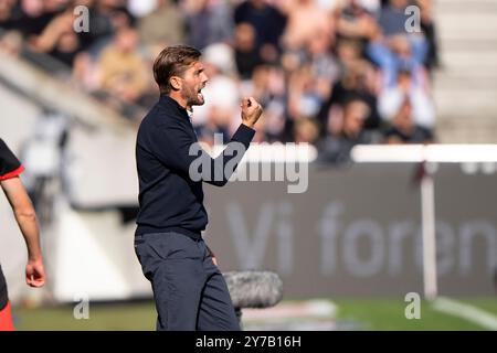 Herning, Danimarca. 29 settembre 2024. L'allenatore di Viborg Jakob Poulsen durante la partita di Super League tra FC Midtjylland e Viborg FF all'MCH Arena di Herning domenica 29 settembre 2024. (Foto: Bo Amstrup/Ritzau Scanpix) credito: Ritzau/Alamy Live News Foto Stock