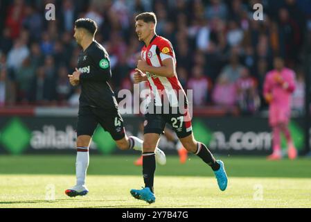 Londra, Regno Unito. 28 settembre 2024. Vitaly Janelt di Brentford durante il Brentford FC contro West Ham United FC al Gtech Community Stadium, Londra, Inghilterra, Regno Unito il 28 settembre 2024 Credit: Every Second Media/Alamy Live News Foto Stock