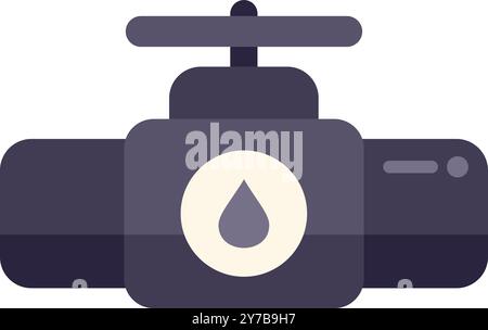 Illustrazione minimalista del vettore piatto di una valvola di tubazione che regola il flusso dell'acqua, isolata su uno sfondo bianco Illustrazione Vettoriale