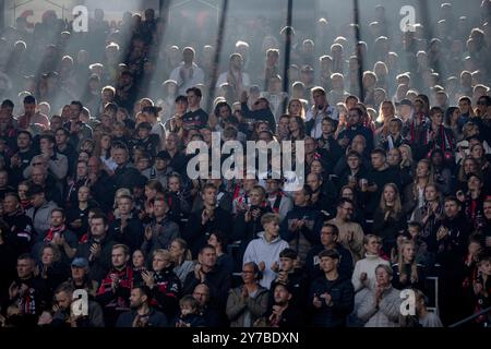 Herning, Danimarca. 29 settembre 2024. I tifosi del FC Midtjylland durante il match di Super League tra FC Midtjylland e Viborg FF alla MCH Arena di Herning domenica 29 settembre 2024. (Foto: Bo Amstrup/Ritzau Scanpix) credito: Ritzau/Alamy Live News Foto Stock