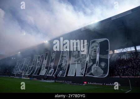 Herning, Danimarca. 29 settembre 2024. I tifosi del FC Midtjylland durante il match di Super League tra FC Midtjylland e Viborg FF alla MCH Arena di Herning domenica 29 settembre 2024. (Foto: Bo Amstrup/Ritzau Scanpix) credito: Ritzau/Alamy Live News Foto Stock