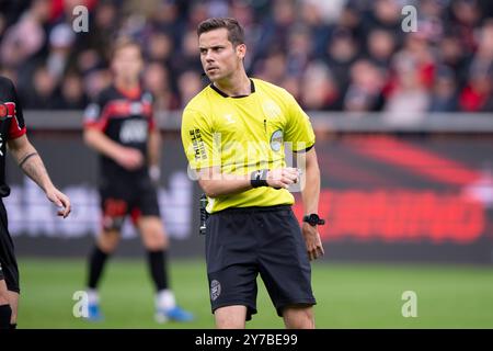 Herning, Danimarca. 29 settembre 2024. L'arbitro Lasse Graagaard durante il match di Super League tra FC Midtjylland e Viborg FF alla MCH Arena di Herning domenica 29 settembre 2024. (Foto: Bo Amstrup/Ritzau Scanpix) credito: Ritzau/Alamy Live News Foto Stock