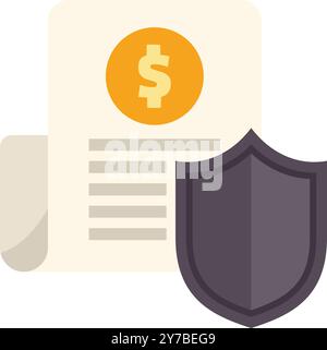 Shield sta proteggendo un documento finanziario, che rappresenta il concetto di sicurezza finanziaria e protezione degli investimenti Illustrazione Vettoriale