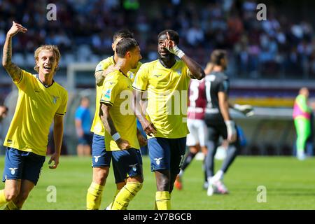 Boulaye dia festeggia dopo aver segnato durante la partita di serie A tra Torino FC e SS Lazio il 29 settembre 2024 all'Olympic grande Torino Stadium i Foto Stock