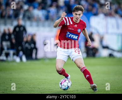 Copenaghen, Danimarca. 29 settembre 2024. Mads Larsen di Silkeborg durante il match di Super League tra Lyngby Boldklub e Silkeborg IF al Lyngby Stadium domenica 29 settembre 2024. (Foto: Thomas Traasdahl/Ritzau Scanpix) credito: Ritzau/Alamy Live News Foto Stock