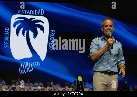 San Juan, Stati Uniti. 22 settembre 2024. Il sindaco di San Juan Miguel Romero Lugo parla durante l'assemblea generale del nuovo Partito Progressista a San Juan, Porto Rico, domenica 22 settembre 2024. Romero Lugo si candida per la rielezione a San Juan, la capitale di Porto Rico. Crediti: SIPA USA/Alamy Live News Foto Stock