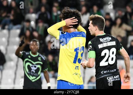 Belgio. 29 settembre 2024. Il Ryotaro Ito di STVV sembra sgretolato durante una partita di calcio tra Cercle Brugge e STVV, domenica 29 settembre 2024 a Bruges, il giorno 9 del 2024-2025 'Challenger Pro League' 1B seconda divisione del campionato belga. BELGA PHOTO MAARTEN STRAETEMANS credito: Belga News Agency/Alamy Live News Foto Stock