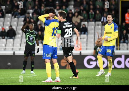 Belgio. 29 settembre 2024. Il Ryotaro Ito di STVV sembra sgretolato durante una partita di calcio tra Cercle Brugge e STVV, domenica 29 settembre 2024 a Bruges, il giorno 9 del 2024-2025 'Challenger Pro League' 1B seconda divisione del campionato belga. BELGA PHOTO MAARTEN STRAETEMANS credito: Belga News Agency/Alamy Live News Foto Stock