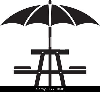 ombrello con icona del tavolo da picnic disegno del logo con illustrazione vettoriale Illustrazione Vettoriale