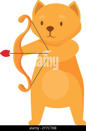 Illustrazione a cartoni animati di un gatto carino che tiene un arco e una freccia, pronto a sparare una freccia d'amore Illustrazione Vettoriale