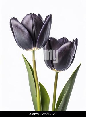 Tulipani neri su sfondo bianco. Fiori isolati, foto in studio Foto Stock