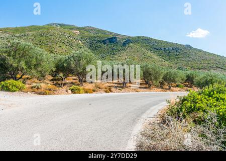 Strada dalla spiaggia di Elafonissi a Kaliviani, Creta, Grecia Foto Stock
